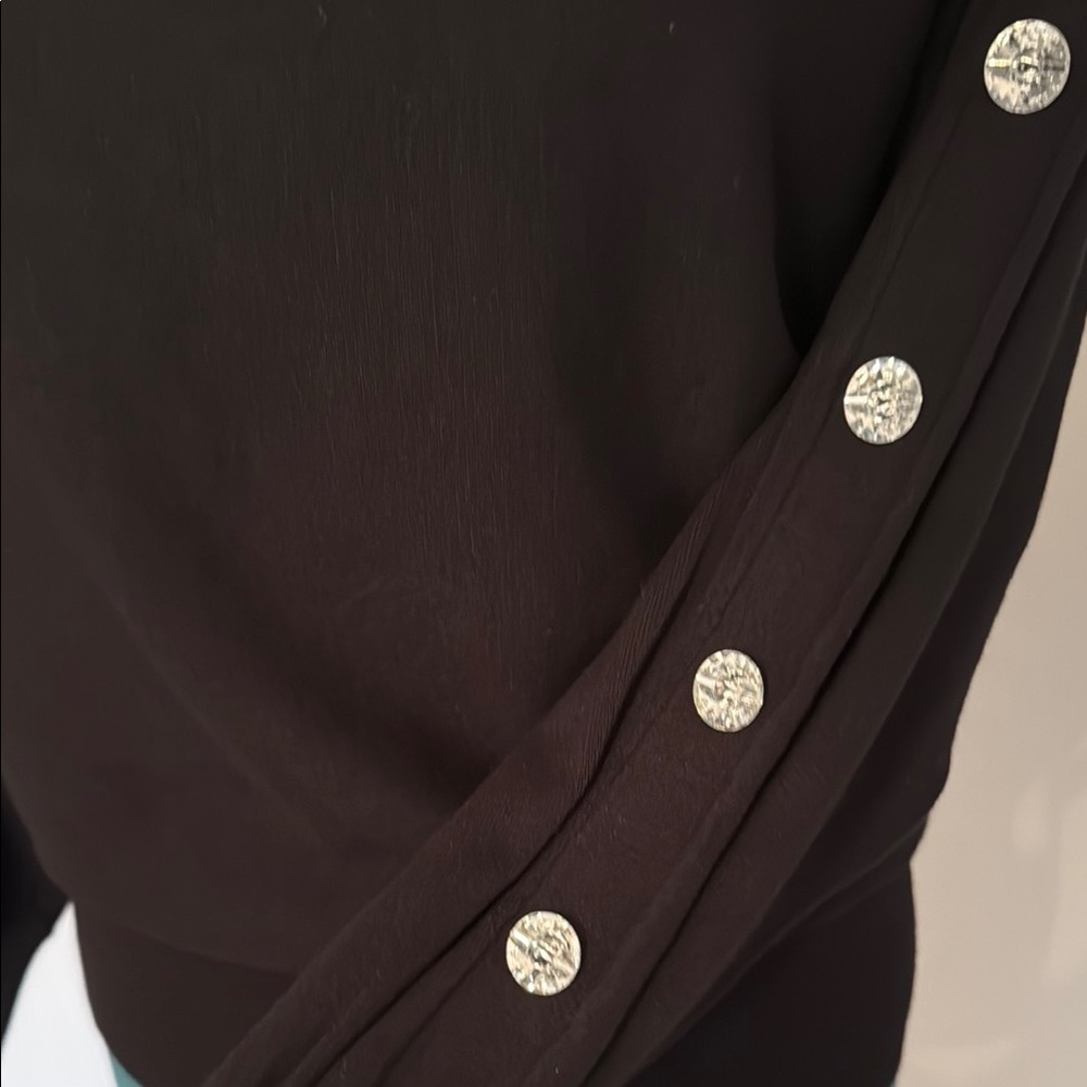 Black Boatneck Sweater with Sparkly Buttons down the Sleeve - Picture 2 of 5